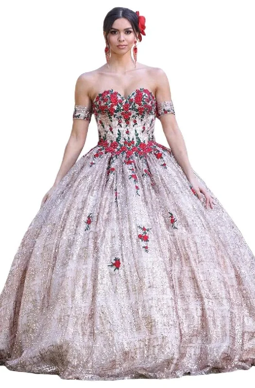 Stylish Casuals Dancing Queen - 1475 Beaded Floral Off-Shoulder Quinceanera Dress