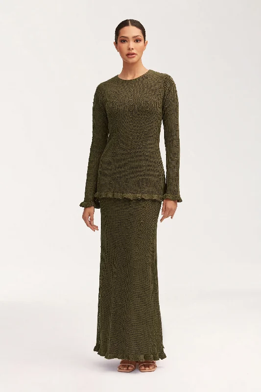 Soft Feel Yara Crochet Maxi Skirt - Dark Olive