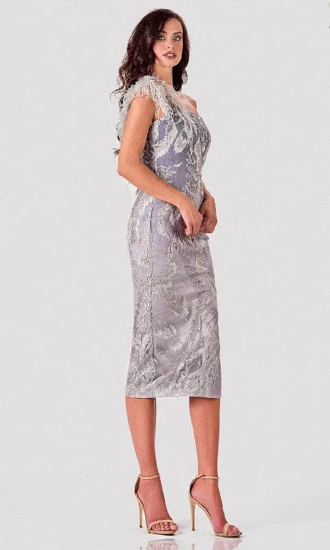 Light Dressing Terani Couture 2111C4557 - Feathered Strap Asymmetric Cocktail Dress