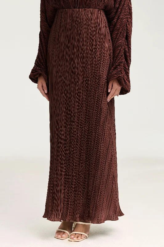 Simple Looks Satin Plisse Maxi Skirt - Chocolate