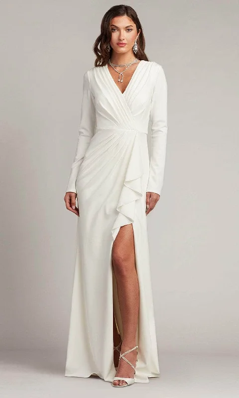 Casual Chic Wear Tadashi Shoji BOS20704LBR - Kleiman Crepe Sheath Cascading Drape Gown