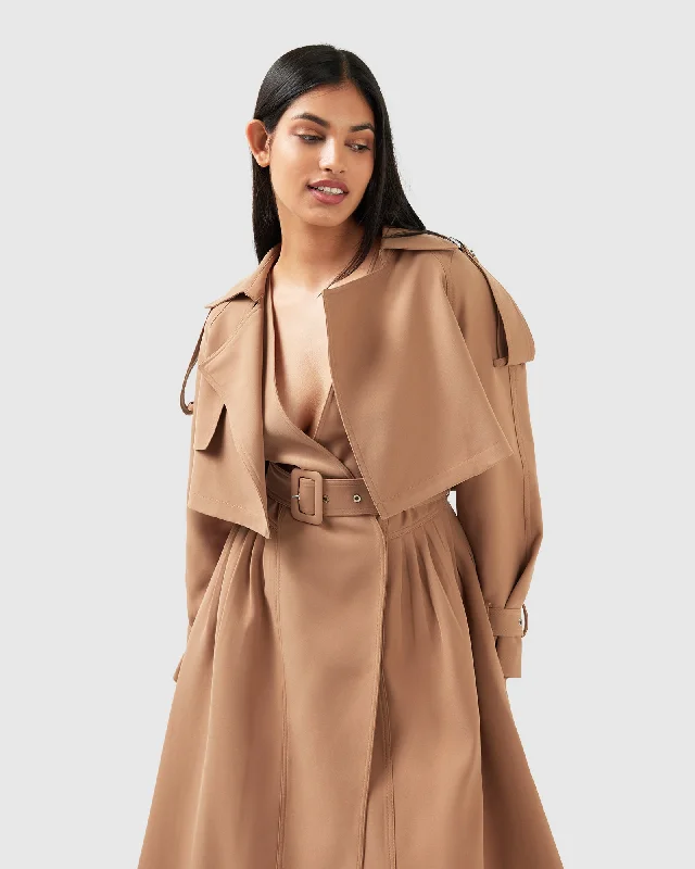 Cozy Essentials Wear Manhattan Cropped Trench - Camel