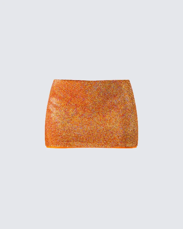 All-Day Style Alyah Orange Rhinestone Micro Mini Skirt