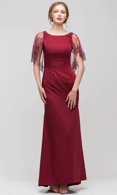 Soft Tops Eureka Fashion 7003 - Bateau Neck Sheer Cape Formal Gown