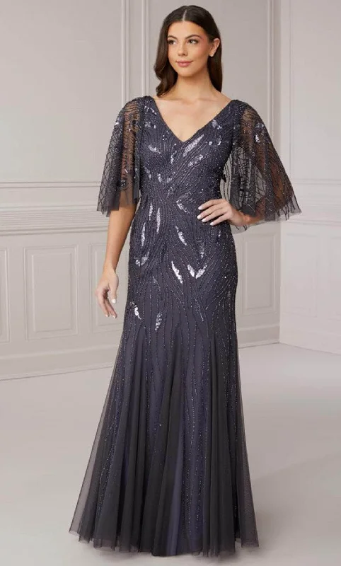 Soft Casuals Adrianna Papell Platinum 40417 - Beaded V-Neck Evening Dress