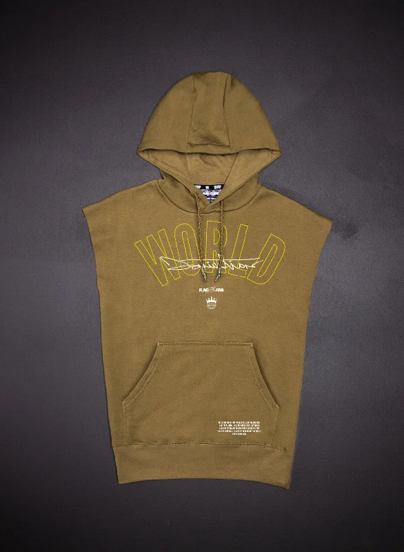 Relaxed Fashion WORLD DOMINATION SLEEVELESS HOODIE - OLIVE