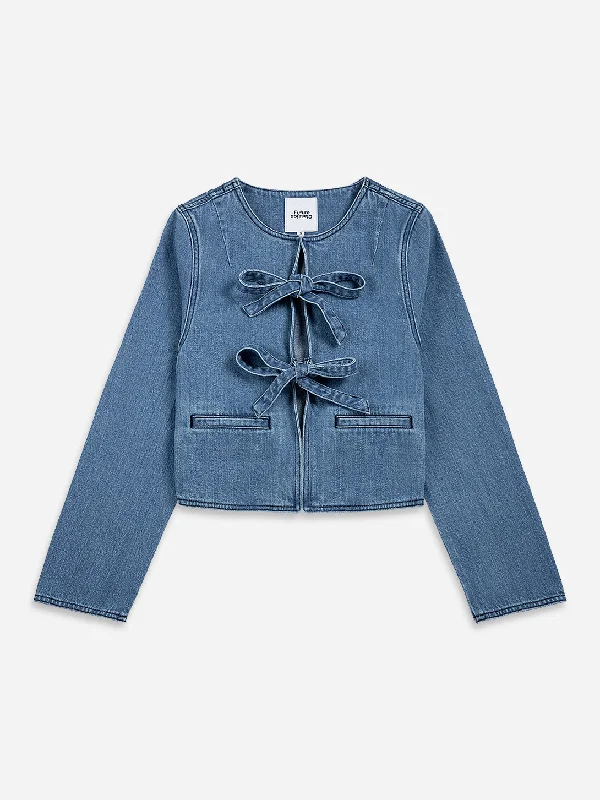 Comfy Layers Ribbon Up Denim Jacket