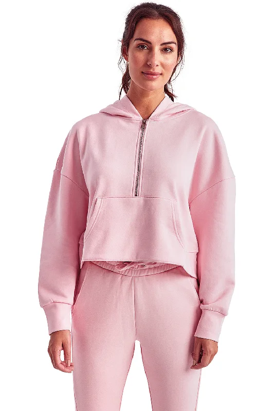 Comfy Chic Wear TriDri Womens Alice 1/4 Zip Hooded Sweatshirt Hoodie w/ Pouch Pocket - Light Pink Comfy Chic Wear TriDri Womens Alice 1/4 Zip Hooded Sweatshirt Hoodie w/ Pouch Pocket - Light Pink