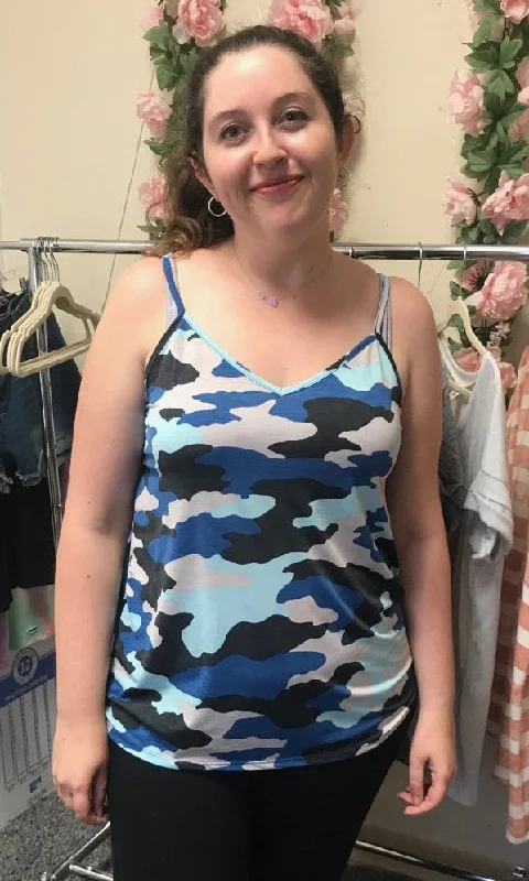 Stylish Ease Blue Camo Tank Top