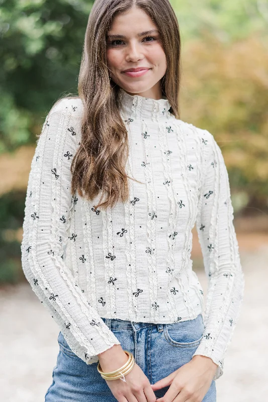 Relaxed Fashion In A Dream Natural Bow Print Top