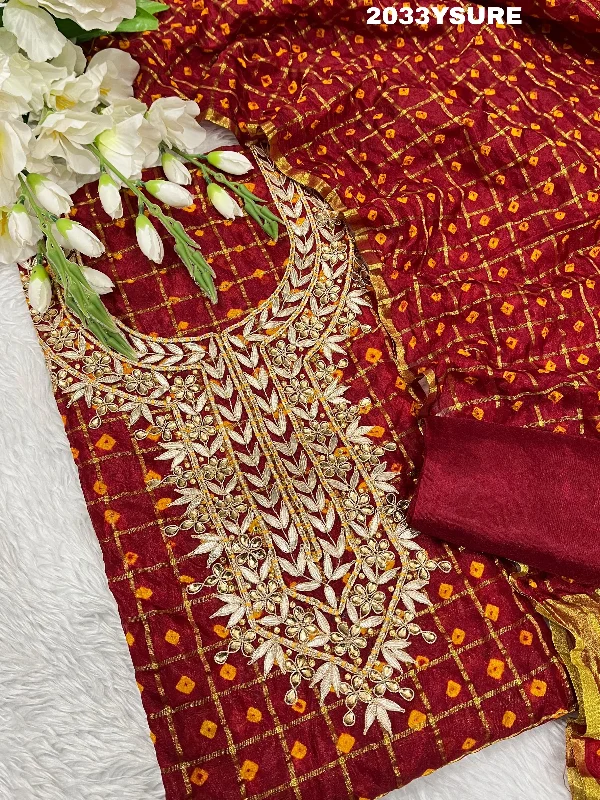 Cozy Chic Trends KcPc New Art Silk Bandhani Gharchola With Gota patti Stone Work Suit KML Cozy Chic Trends KcPc New Art Silk Bandhani Gharchola With Gota patti Stone Work Suit KML