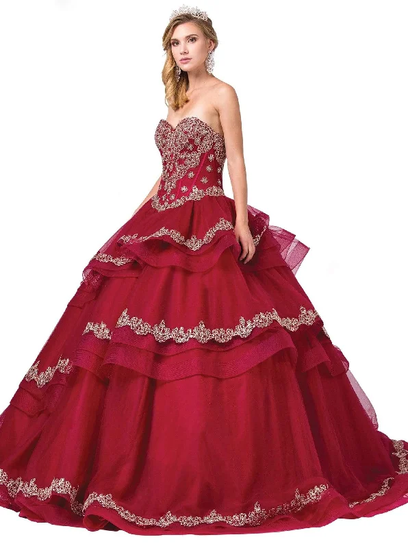Easy Wear Chic Dancing Queen - 1372 Gilt-Appliqued Corset Bodice Tiered Ballgown