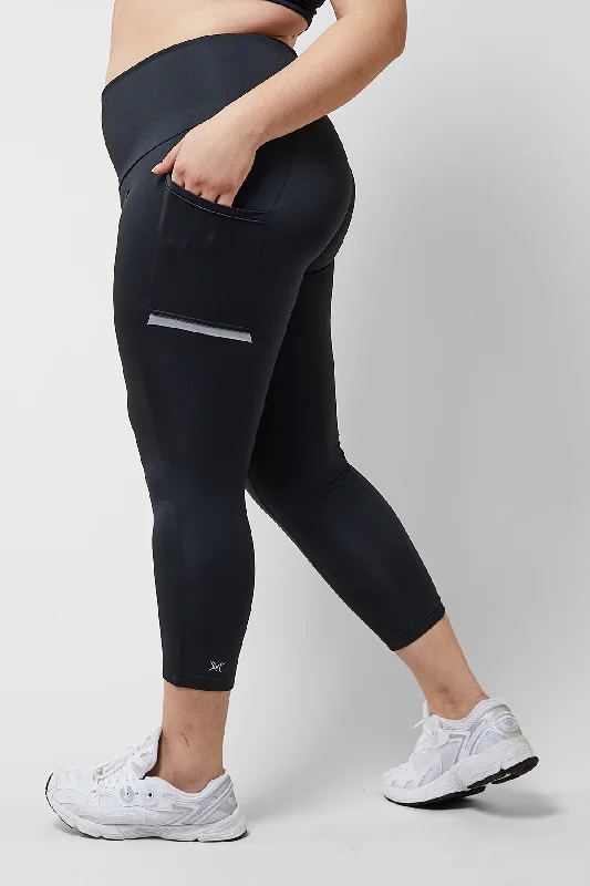 Elegant Wear Reflective Side Pocket Leggings with Thermal Brushed Fabric Black