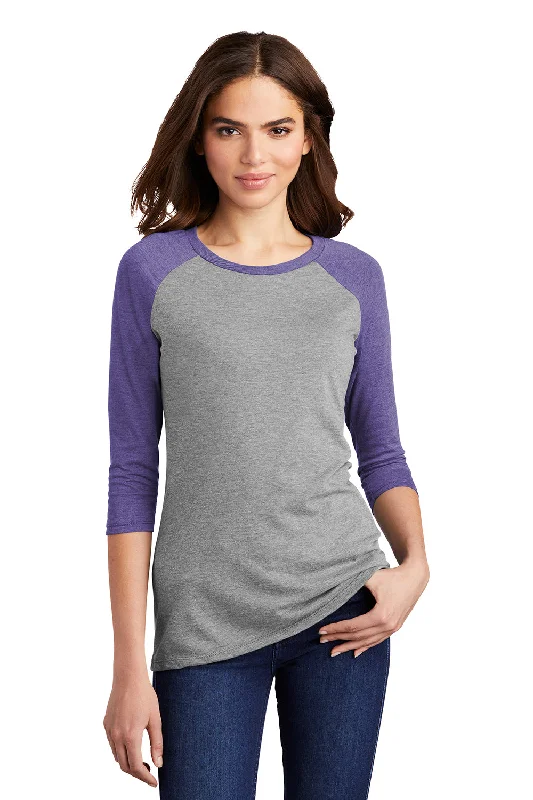 Soft Trends District Womens Perfect Tri 3/4 Sleeve Crewneck T-Shirt - Grey Frost/Purple