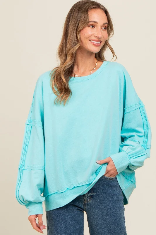 Versatile Outfits Aqua Raw Hem Detail Pullover Top