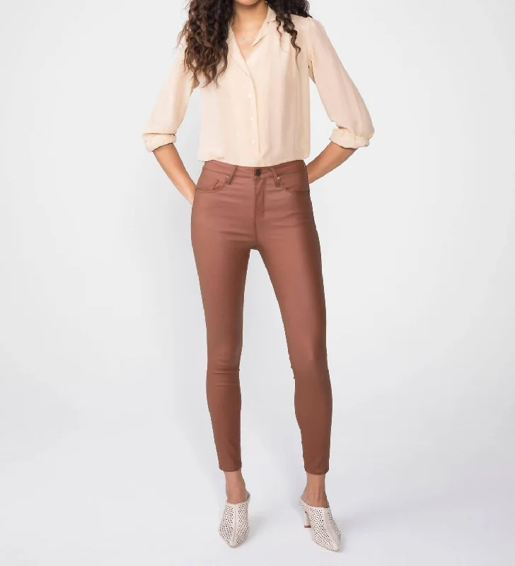 Casual Ease Olivia High Waisted Skinny Jeans In Chestnut Brown