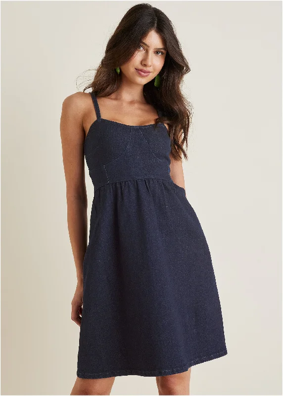 Comfortable Tops Denim A-Line Dress - Dark Wash