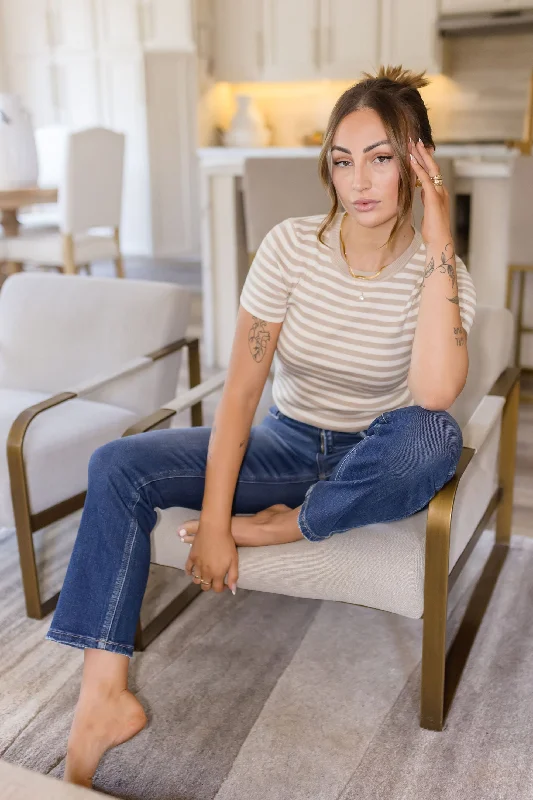 Cozy Knits Destiny High Rise Crop Straight Leg Jeans Dark Wash