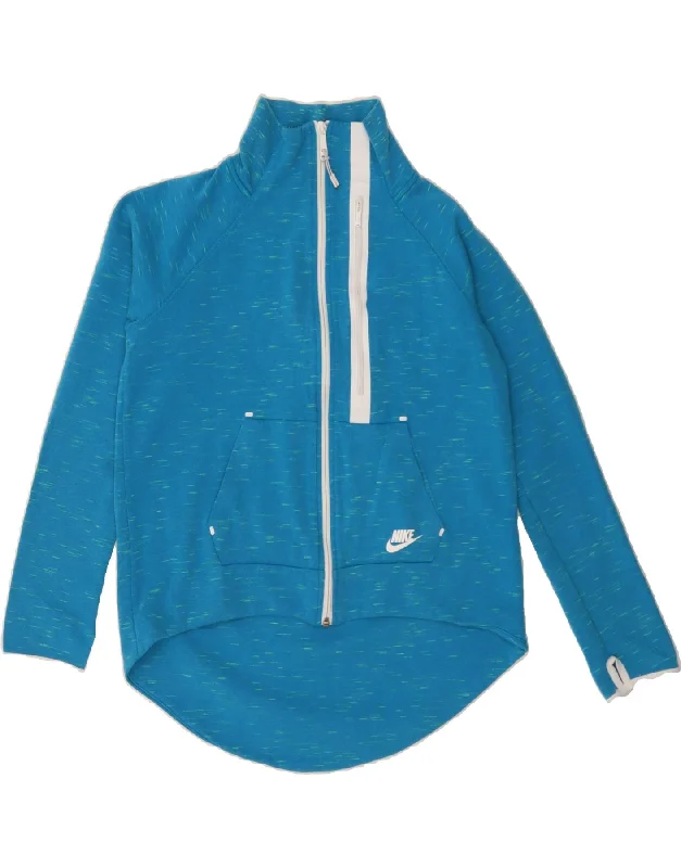 Relaxed Weekend Wear NIKE Womens Tracksuit Top Jacket UK 14 Medium Blue Flecked Cotton