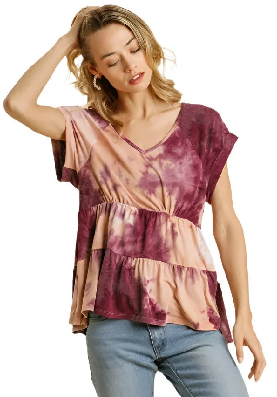 Light Fit Tie Dye Babydoll Top, Plum