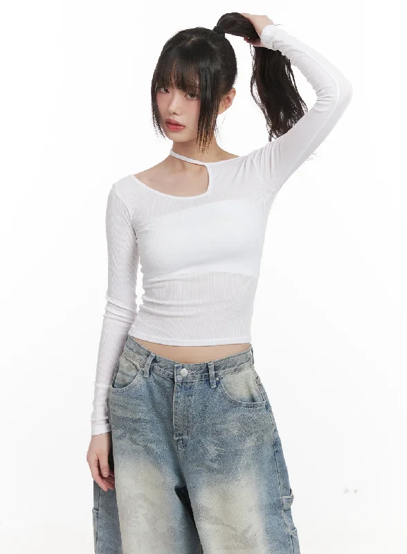 Fashion Comfort Cut-Out Slim-Fit Long Sleeve Top CJ528