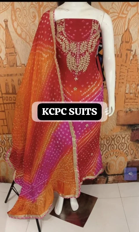 Comfortable Jeans KcPc New Art Silk Bandhani Gotapatti Work Salwar Suit KML