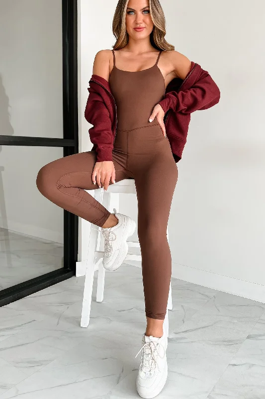 Soft Textures Winners Never Quit Fitted Cami Jumpsuit (Java)