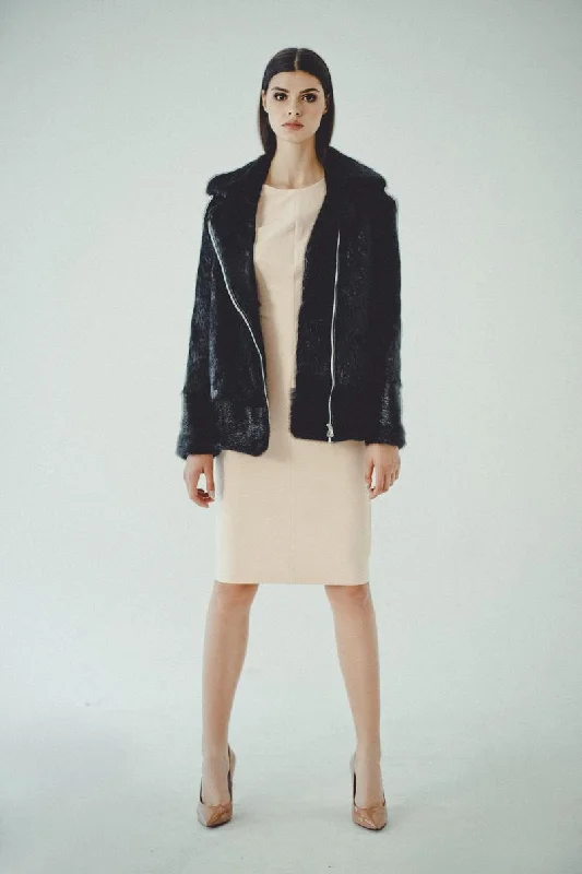 Cozy Fitting Nutria Fur Bomber Jacket (Black)
