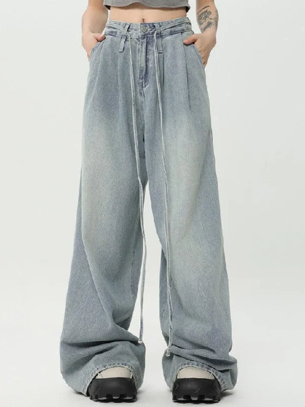 Easygoing Fashion Drawstring High Street Wide Leg Boyfriend Jeans