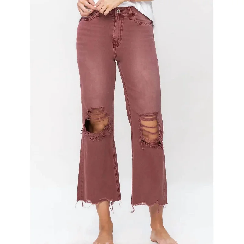 Relaxed Fits Vintage Cropped Flare Jeans In Russet Brown