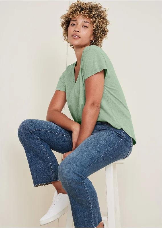 Warm Layers Cotton Slub V-Neck Tee - Basil