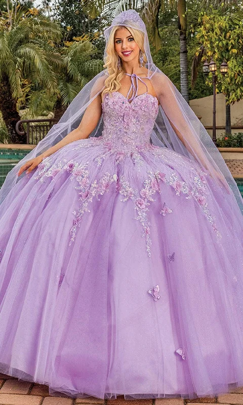 Easy Comfort Style Dancing Queen 1858 - Floral Sheer Cape Gown