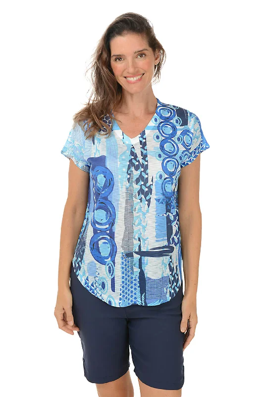 Easygoing Fashion Petite Ocean Blue Short Sleeve Slub Knit Top