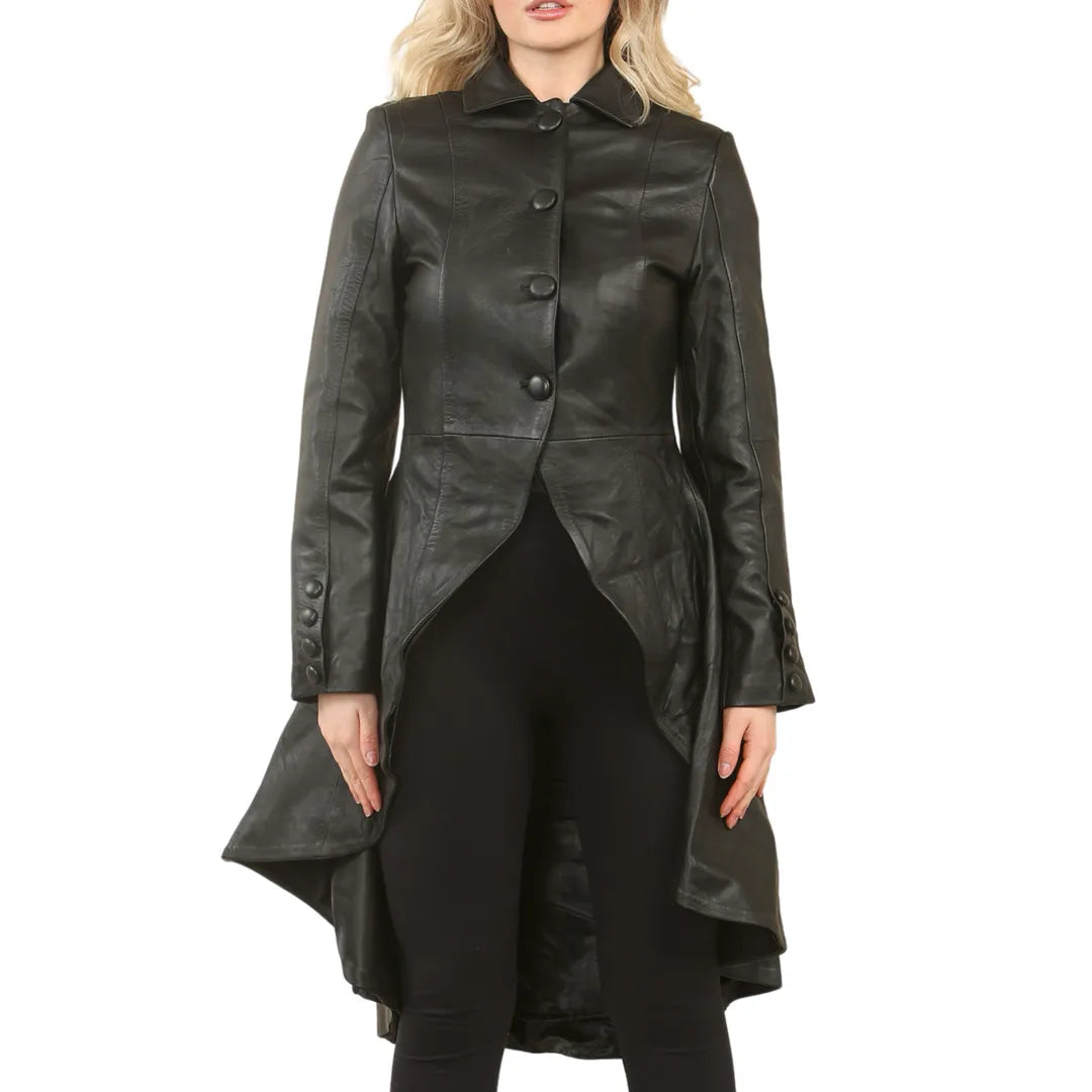 Timeless Outfits Women's Gothic Full Length Victorian Leather Coat