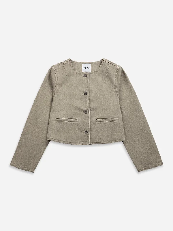 Relaxed Tops Cropped Denim Jacket Sand