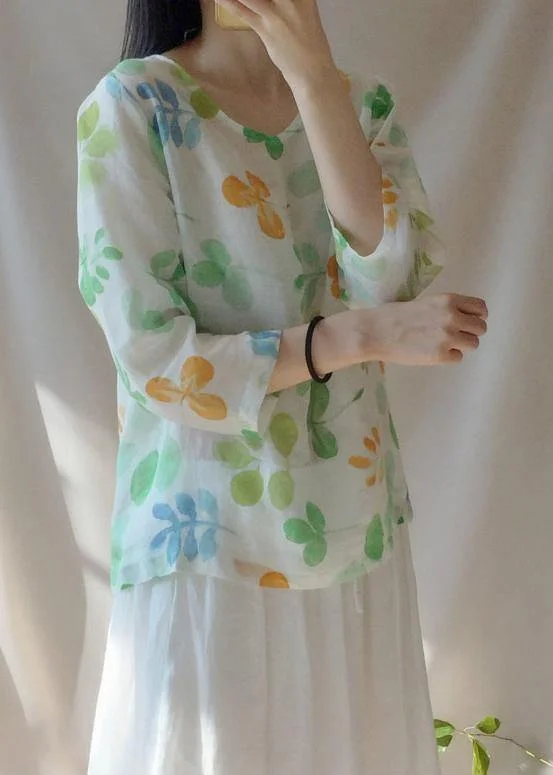 Elegant Dressing Classy O neck Blouses For Women Shape Green Leaf Print Shirts
