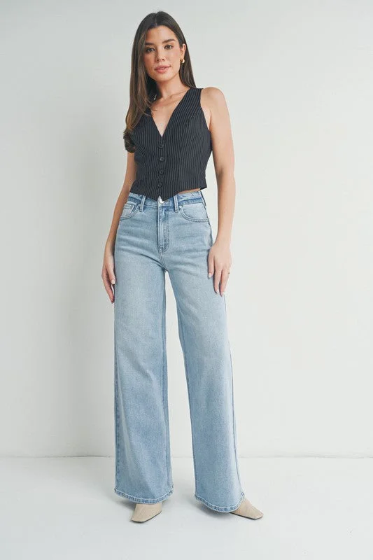 Comfortable Sweaters Lilly High Rise Wide Leg Jeans Light Wash