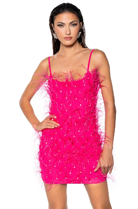 Comfortable Chic STAR OF THE SHOW FEATHER MINI DRESS