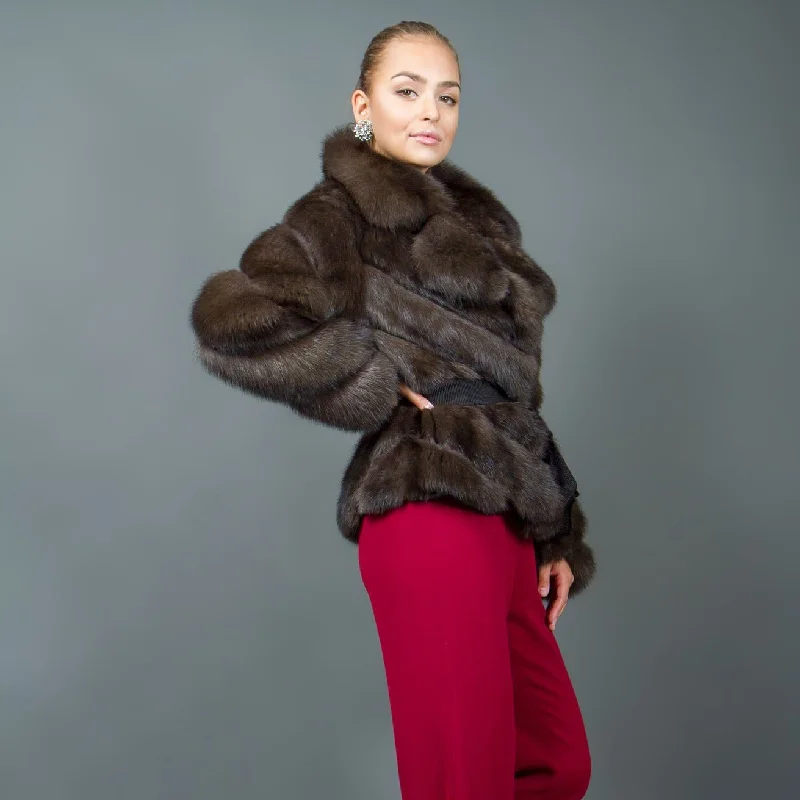 Trendy Looks Russian Sable Fur Jacket with large Notched Collar luxury