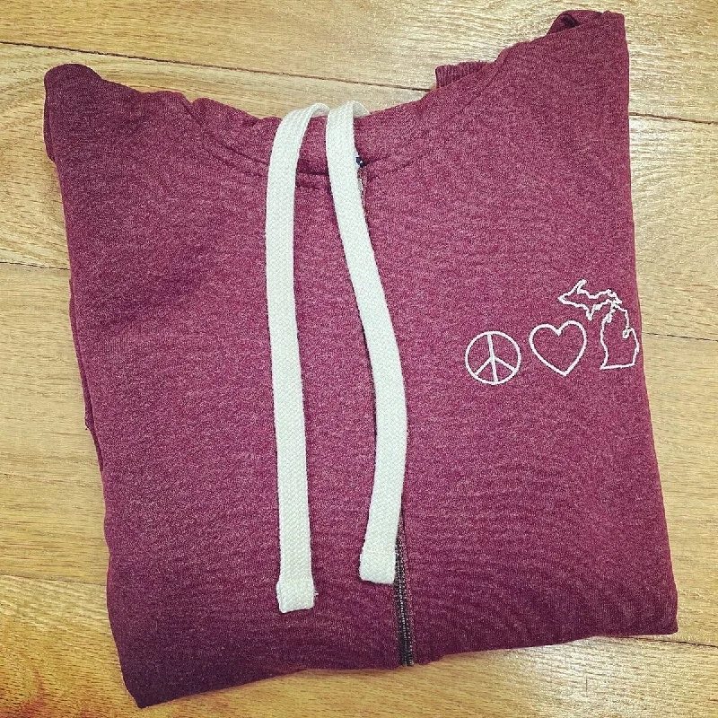 Casual Comfort Women's Peace Love Michigan Zip Hoodie