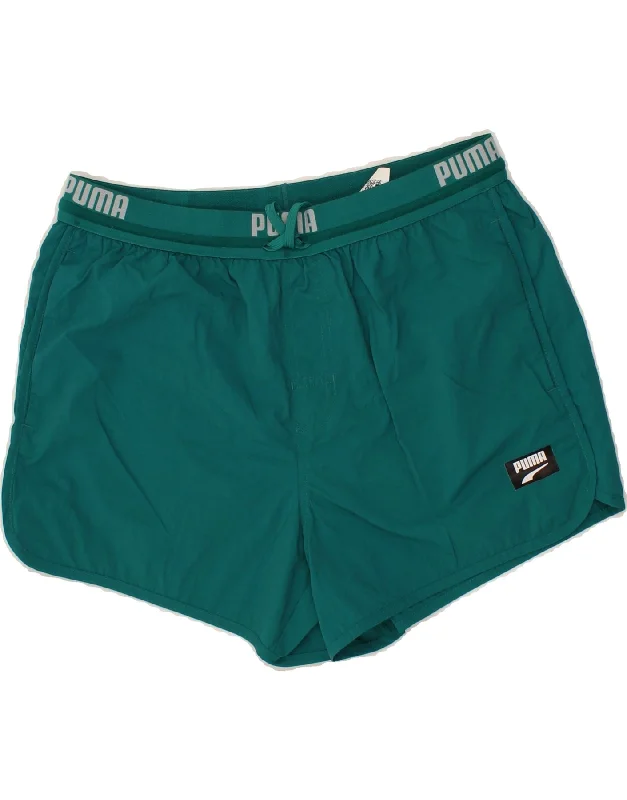 Stylish Ease PUMA Womens Sport Shorts UK 16 Large Turquoise Polyester