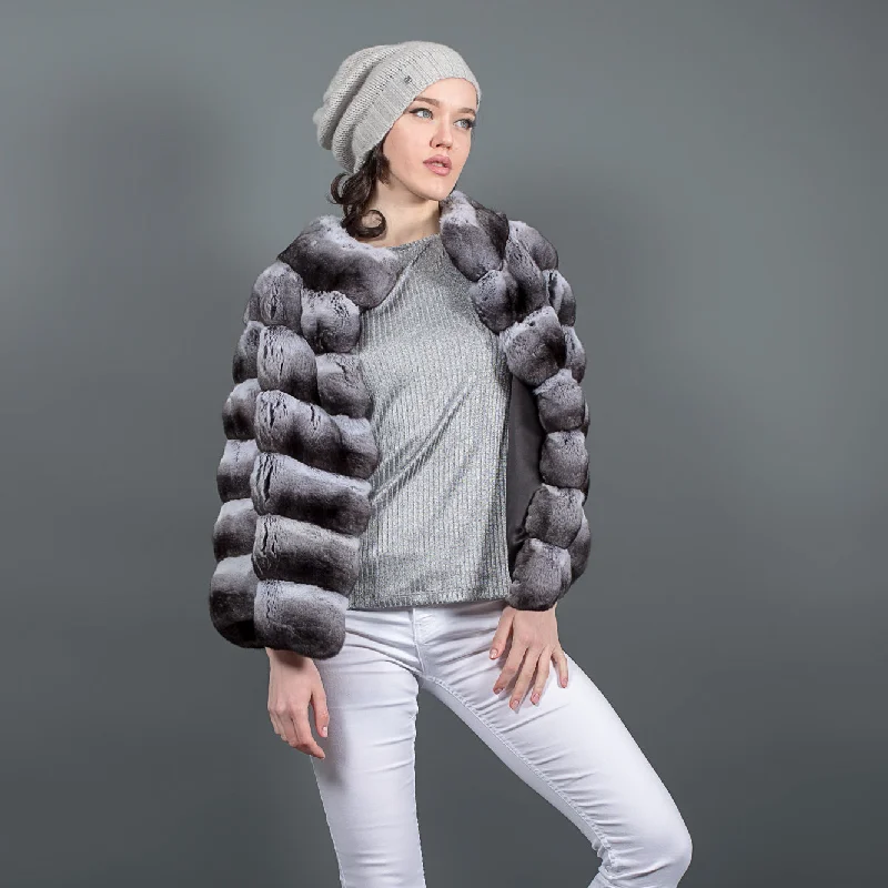 Trendy Comfort Wear Chinchilla Fur Jacket Natural