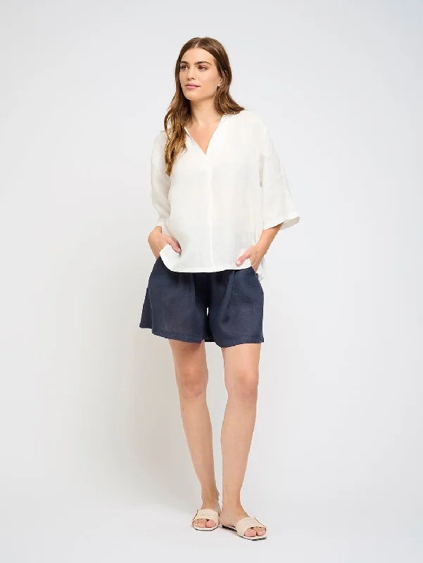 Cozy Apparel Linen Pull Over Blouse - White