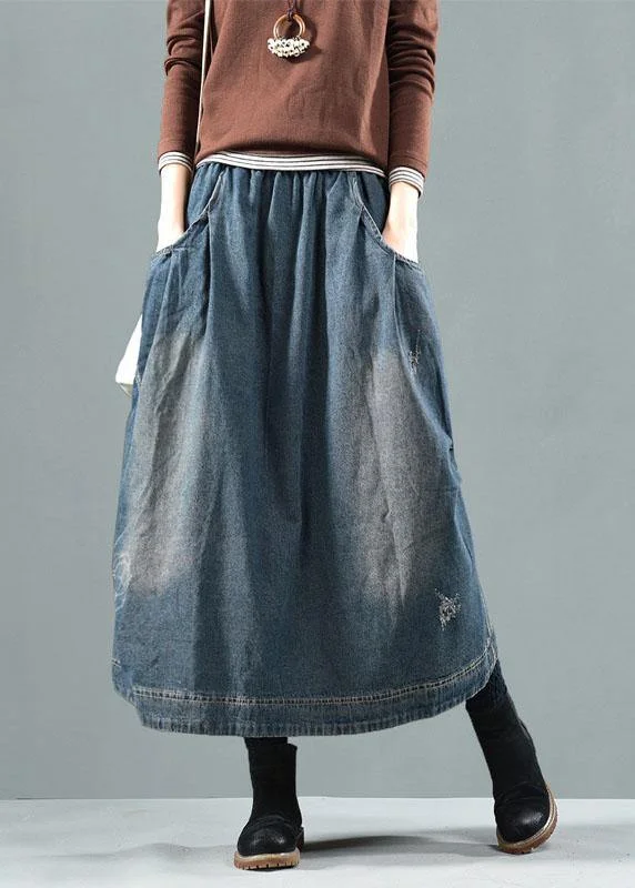 Elegant Wear Blue Pockets Retro Patchwork Summer Skirts Denim