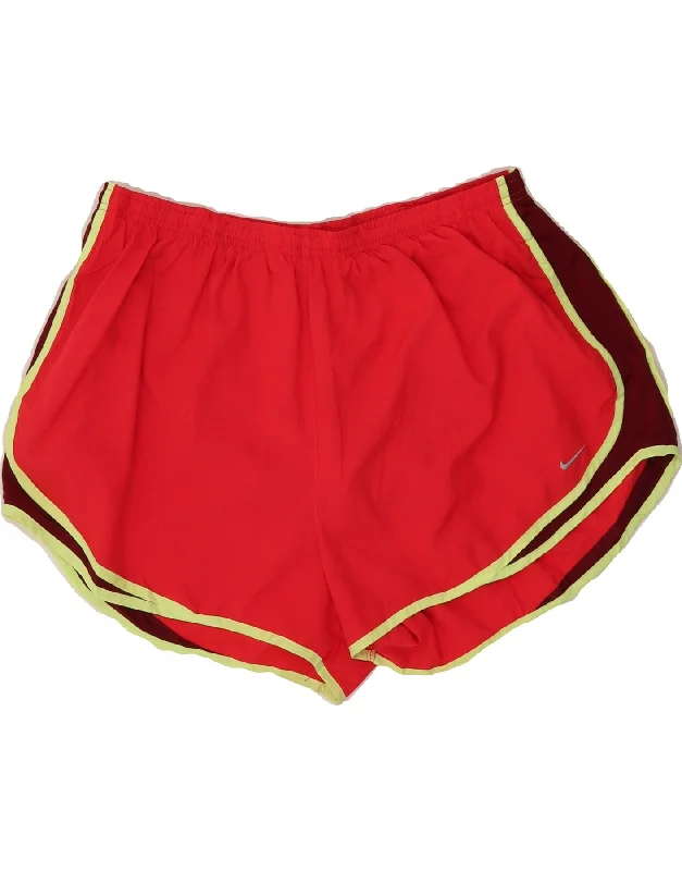 Weekend Comfort NIKE Womens Dri Fit Sport Shorts UK 20 2XL Red Colourblock Polyester