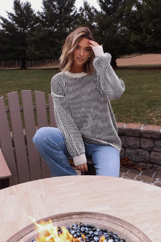 Soft Clothing Black Striped Seam Detail Sweater-FINAL SALE