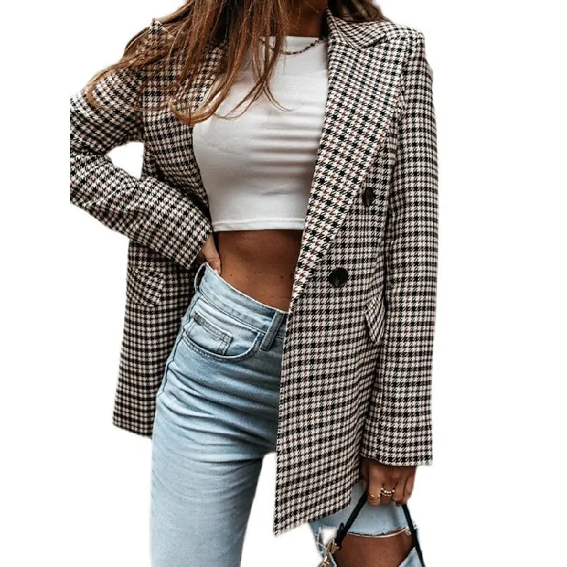 Classic Comfort Women's Blazer Casual Jacket Long Sleeve Plaid Check Quilted