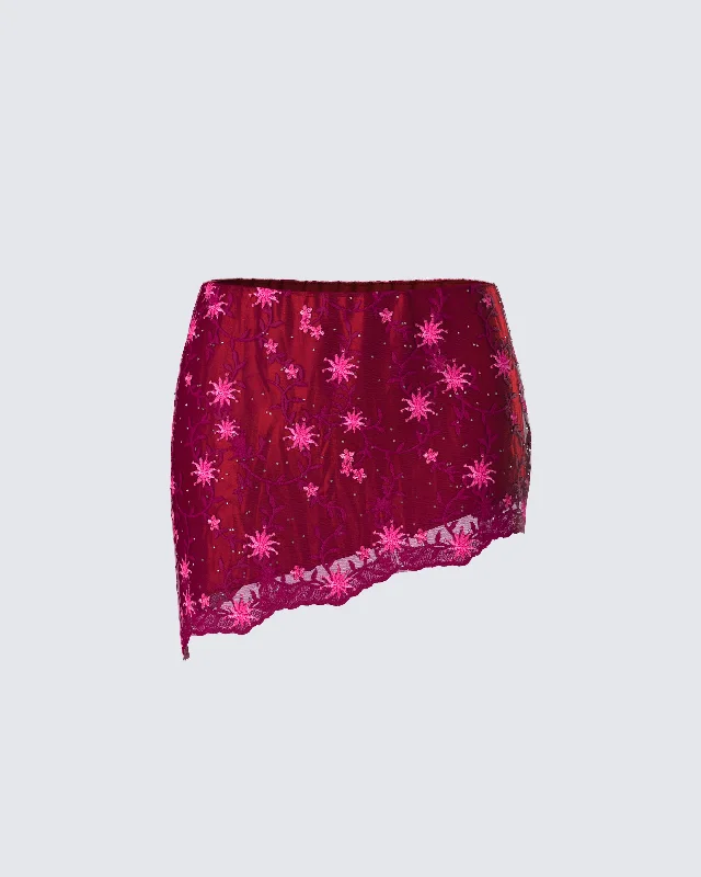 Comfortable Tops Macy Pink Lace Asymmetrical Skirt