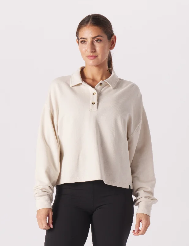 Comfortable Jeans Lounge Skimmer Polo: Oatmilk