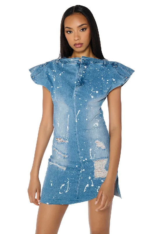 Cozy Fashion Trends POLLOCK SPLATTER PAINT DENIM MINI DRESS